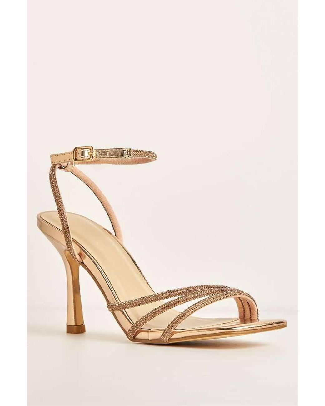 Miss Diva Metallic Camina Diamante Embellished 3 Strap Heeled Sandals