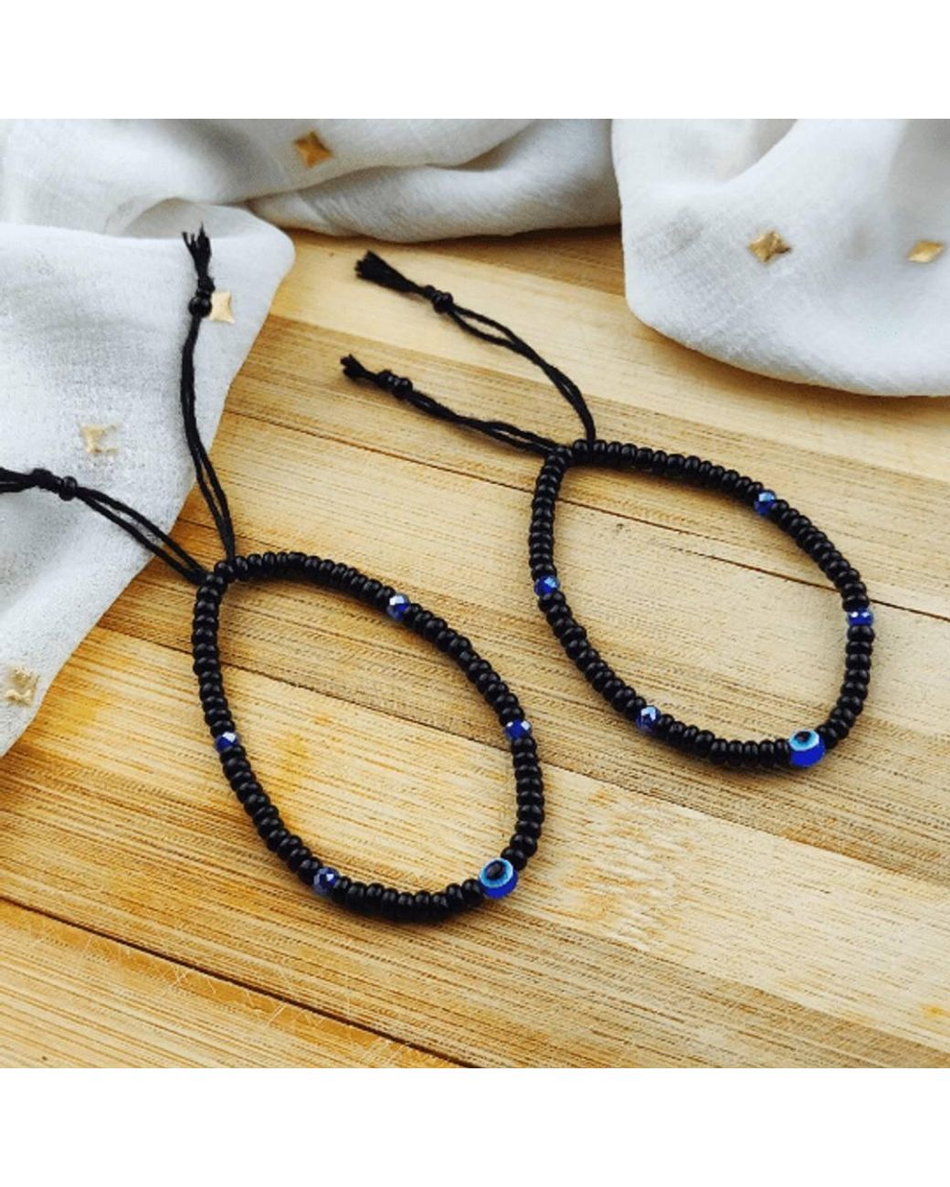 The Colourful Aura Natural 1 Pcs Adjustable Evil Eye Slim Beads Nazaria Bracelet For Kids & New Borns