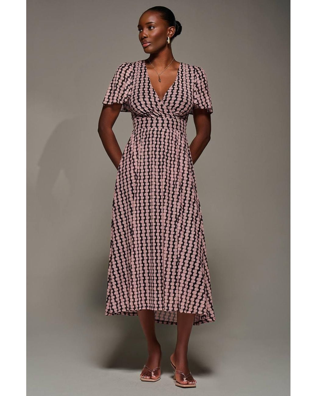 Jolie Moi Brown Mesh Short Sleeve Midaxi Dress