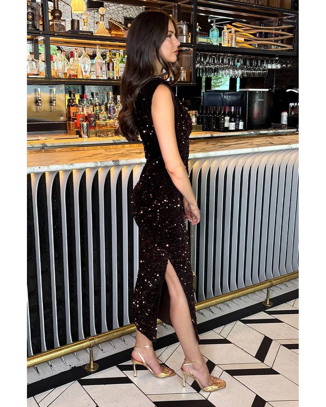 AX Paris Black Velvet Sequin Round Neck Midi Dress