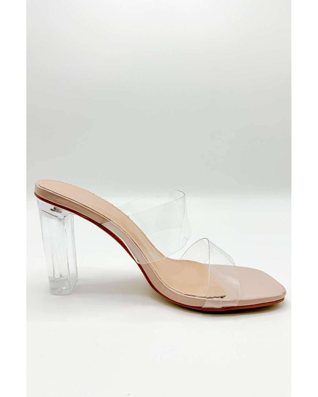 Miss Diva Natural Yara Perspex Band Block Heel Mules