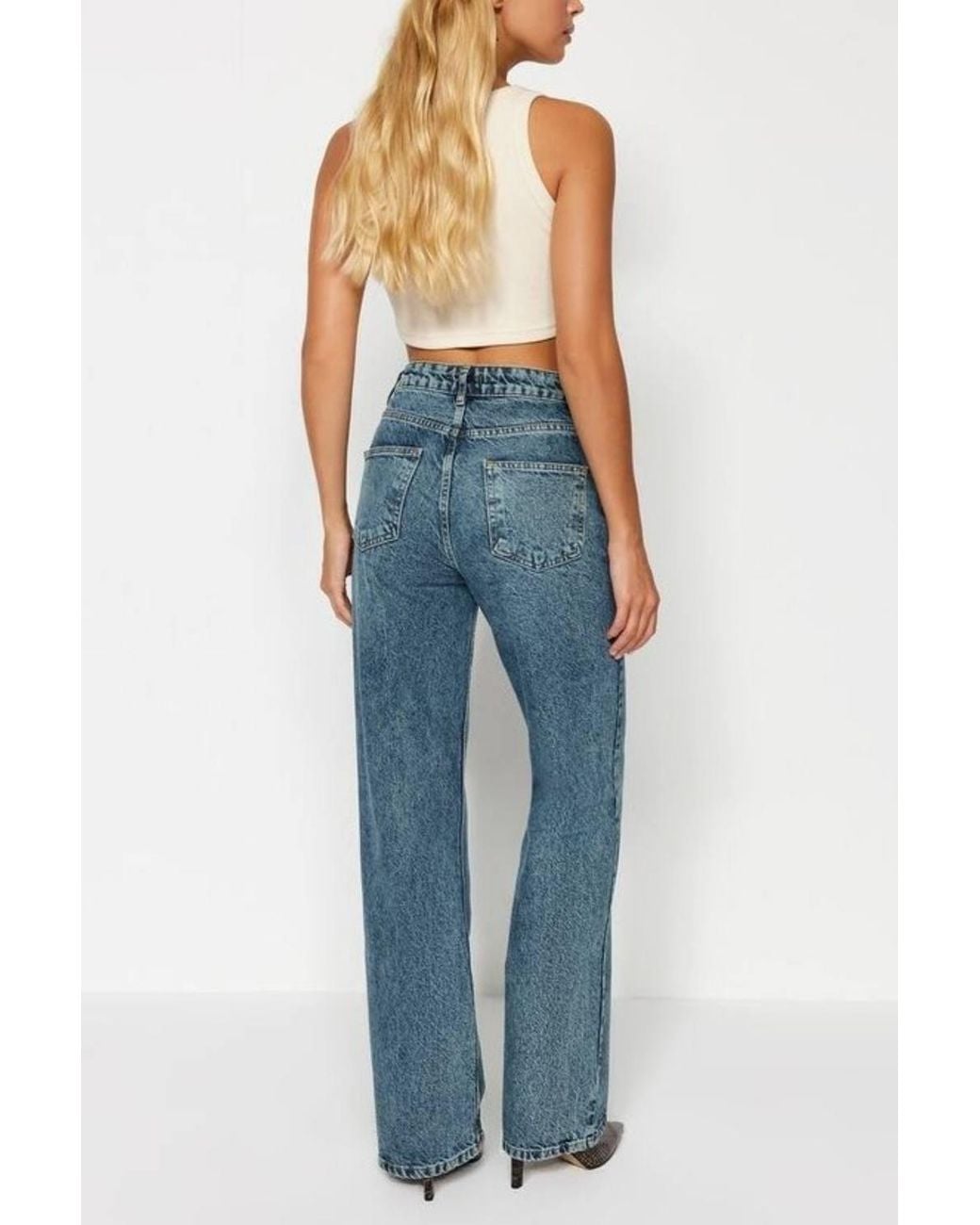 WOVCOR Blue Vintage High Waisted Wide Leg Jeans
