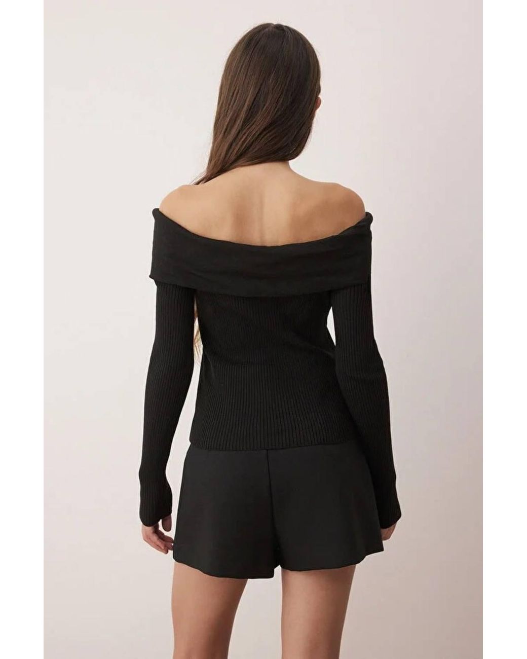 WOVCOR Black Off-Shoulder Rib Knit Jumper W/ Ring Detail