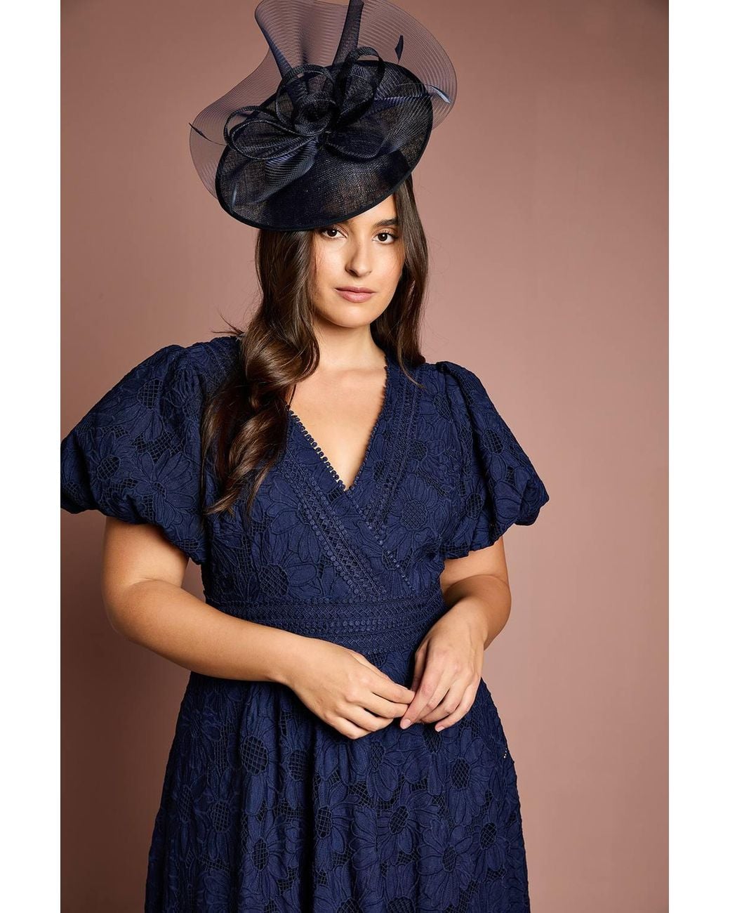 Coast Blue Plus Lace Midi Dress W/ Puff Sleeve