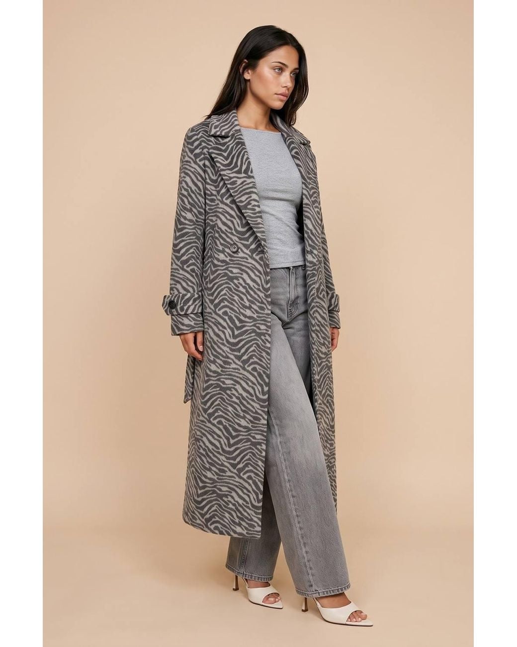 Urban Bliss Gray Wool Blend Zebra Formal Coat