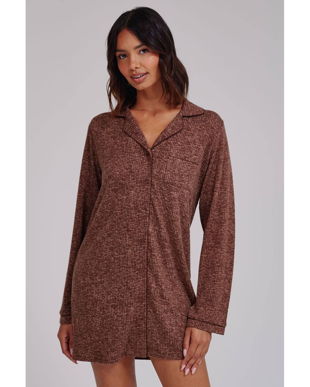 Loungeable Red Marl Brushed Knit Rib Nightie