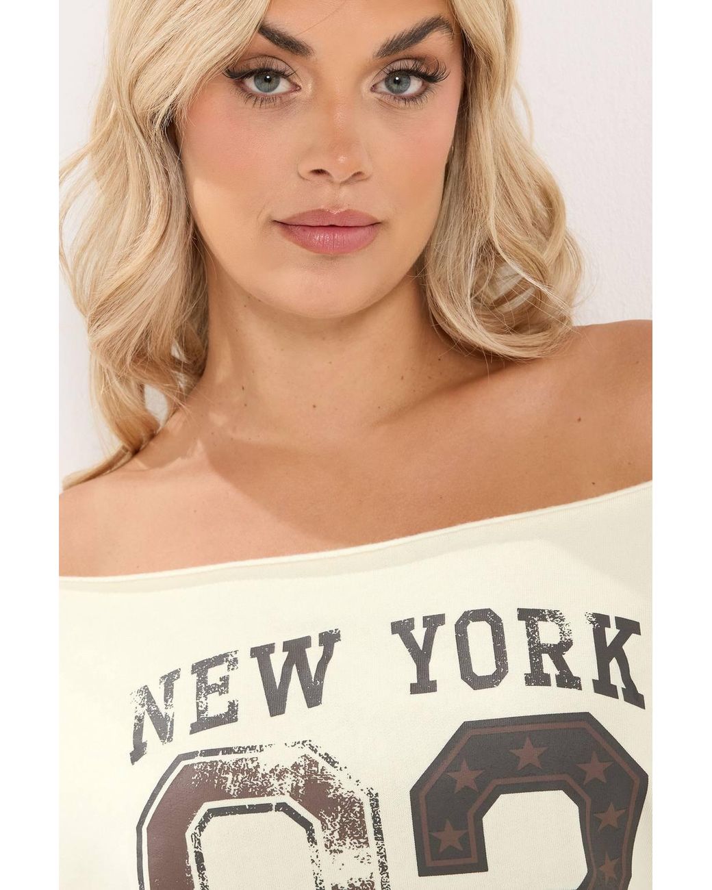 Yours White 'New York' Off-Shoulder Sweatshirt