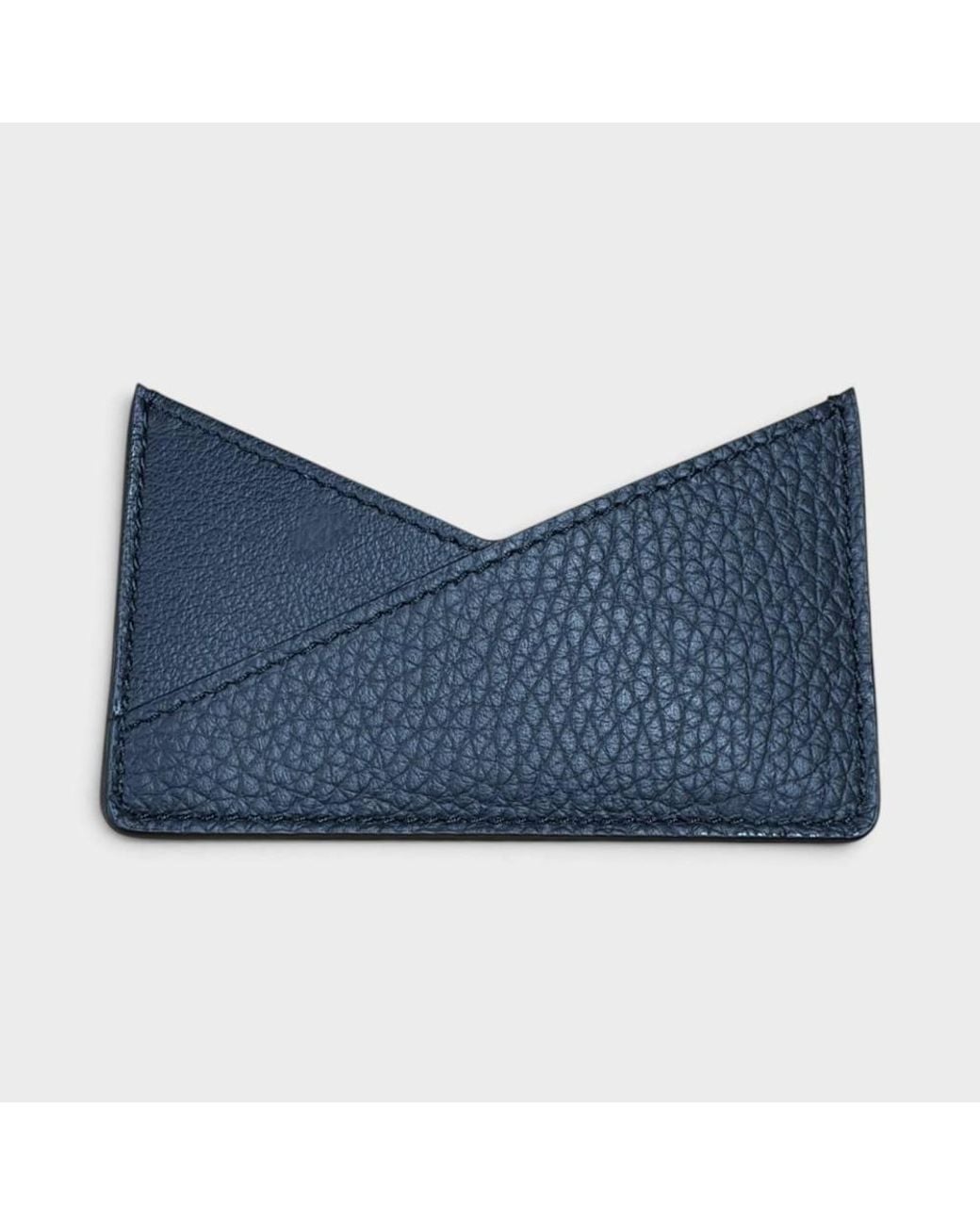 Maison Margiela Blue Mm6 Leather V-Shape Card Holder Pebbled