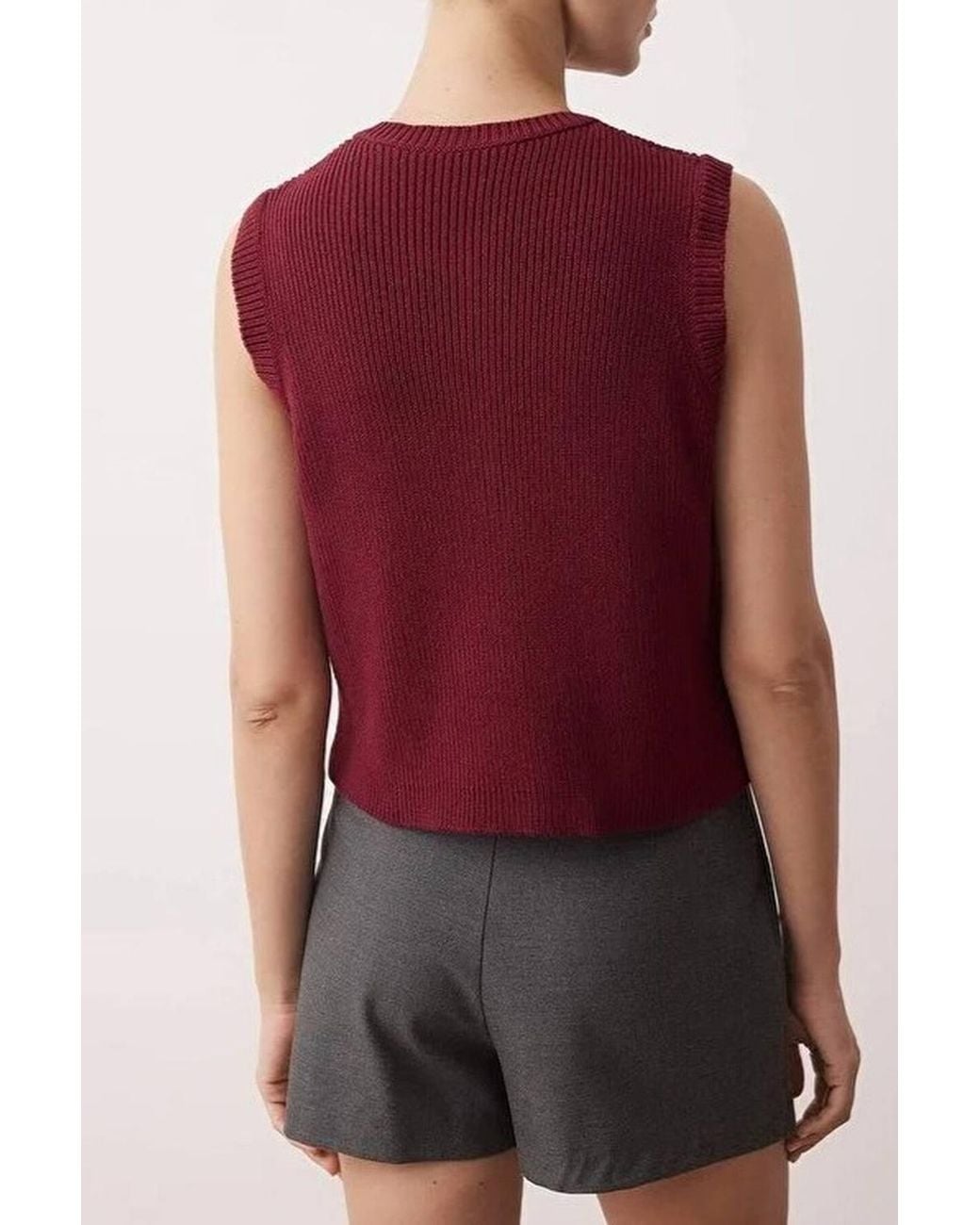 WOVCOR Red Button-Up Ribbed Knit Cropped Sweater Vest
