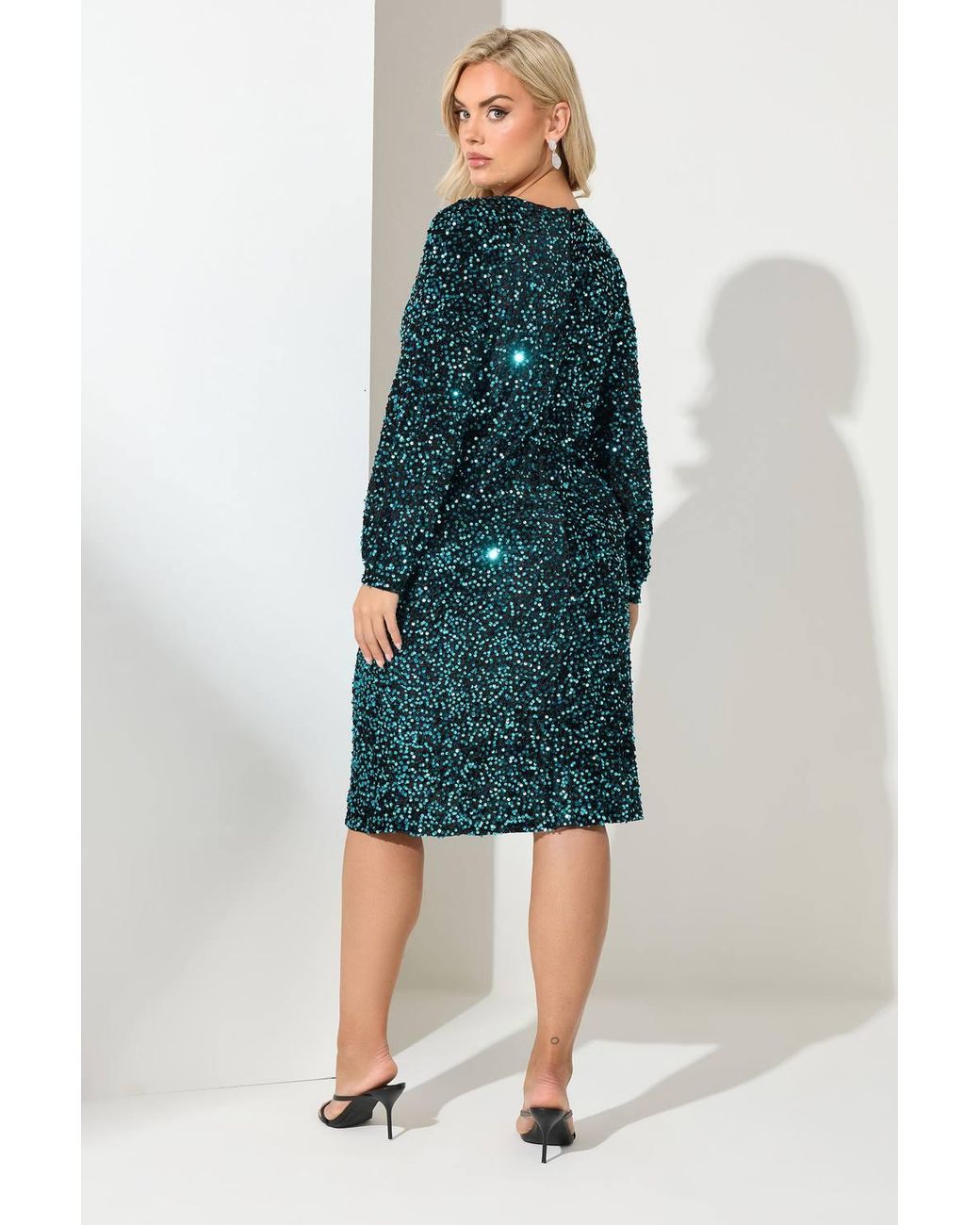 Yours Green Sequin Velvet Shift Dress