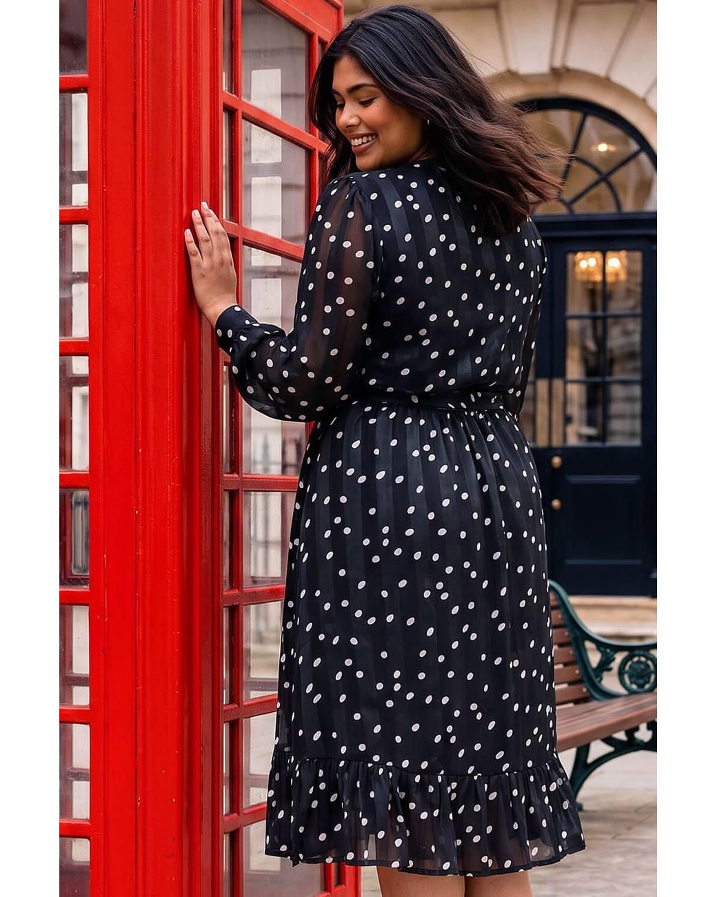 Roman Red Curve Polka Dot Midi Dress