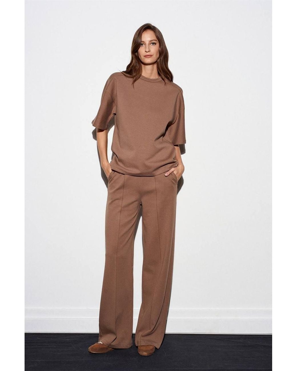 Dilvin Gray Wide-Leg Knit Trousers