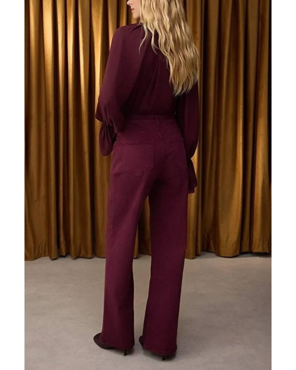 WOVCOR Purple Button Detailed High Waist Wide Leg Comfort Jeans