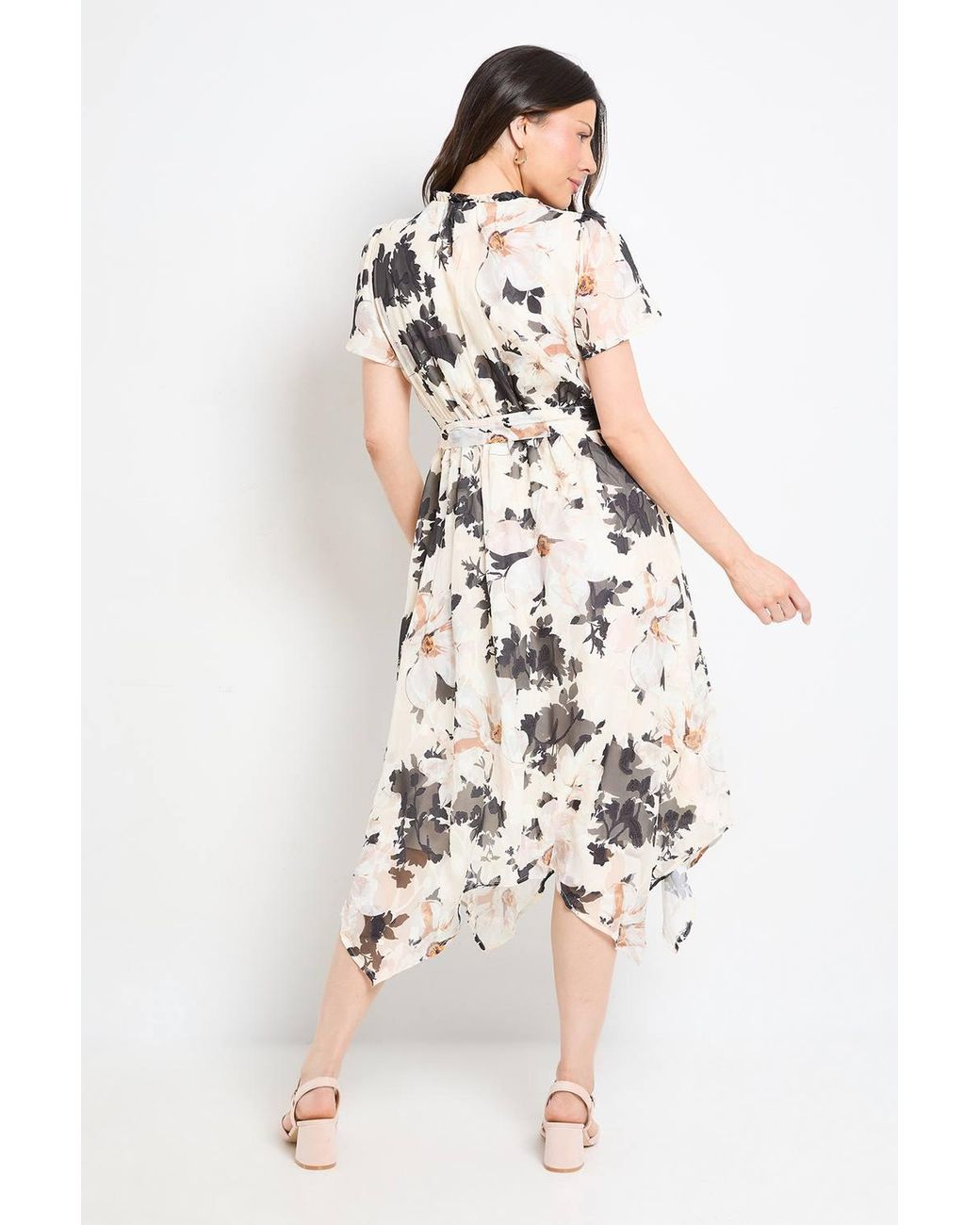 Wallis White Floral Tie Neck Midi Dress