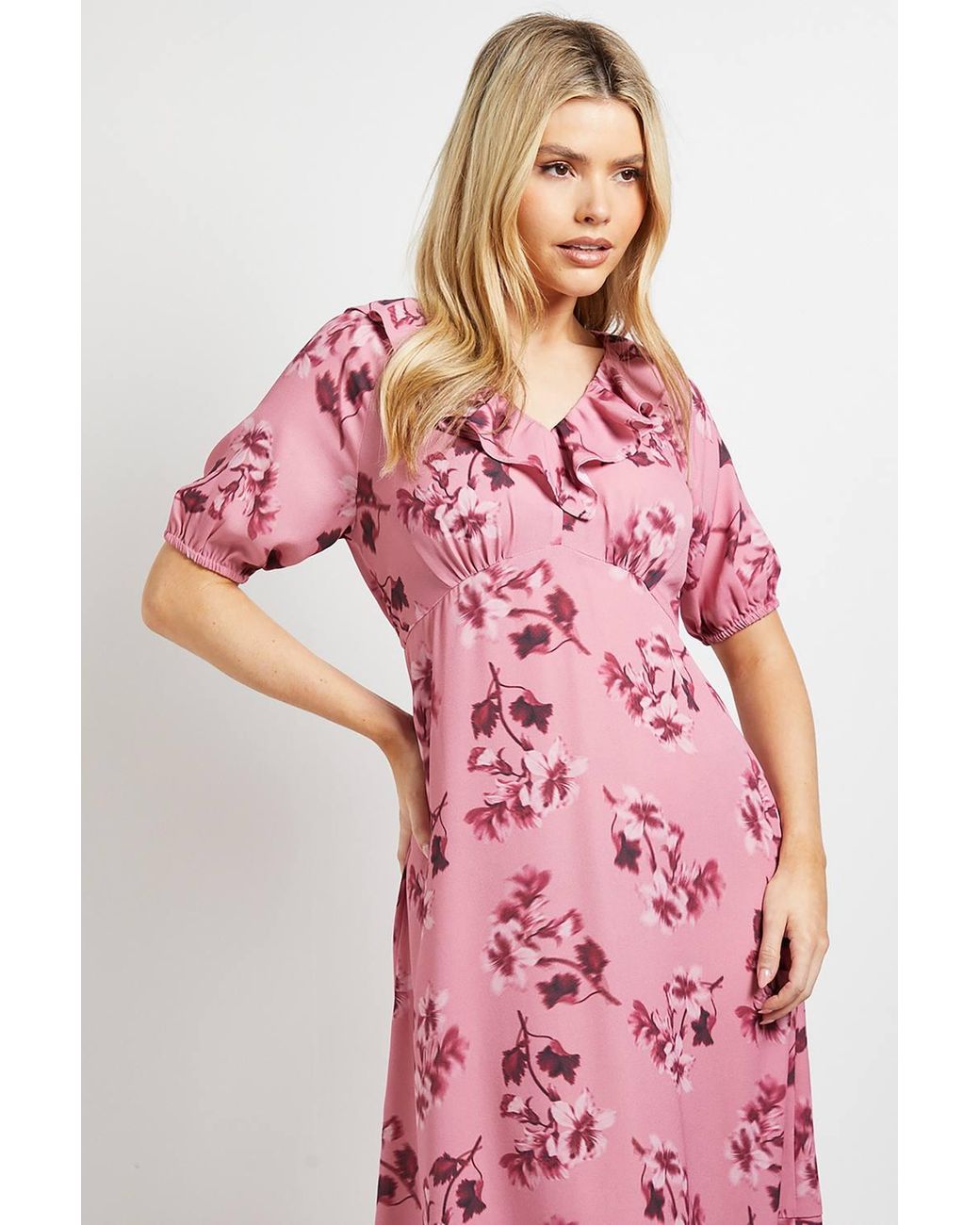 Dorothy Perkins Pink Frill Neck Puff Sleeve Maxi Dress