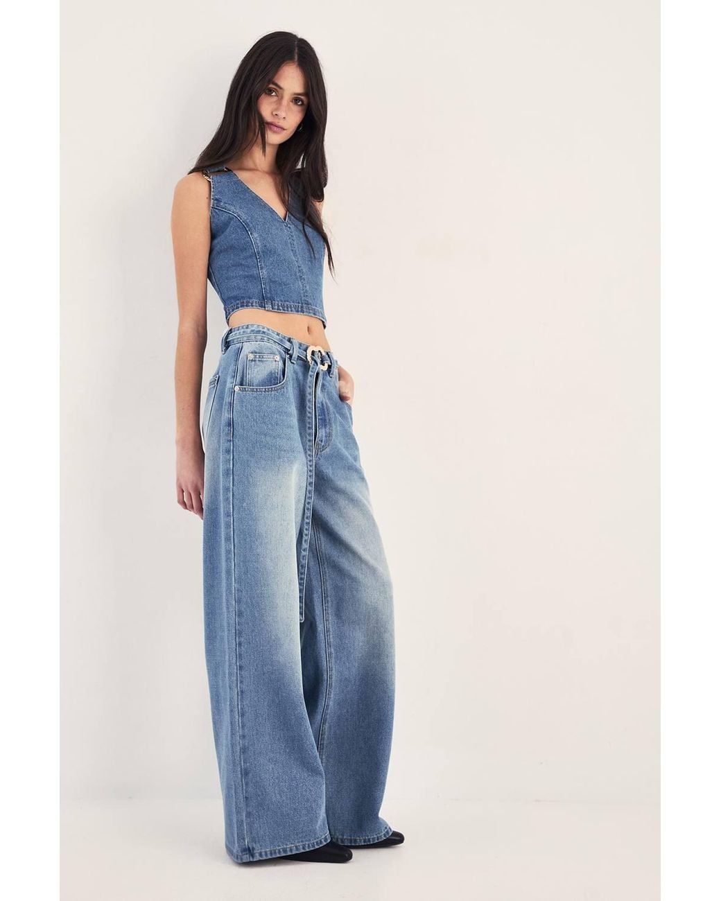 Nasty Gal Blue Ring Trim Denim Straight Leg Jeans