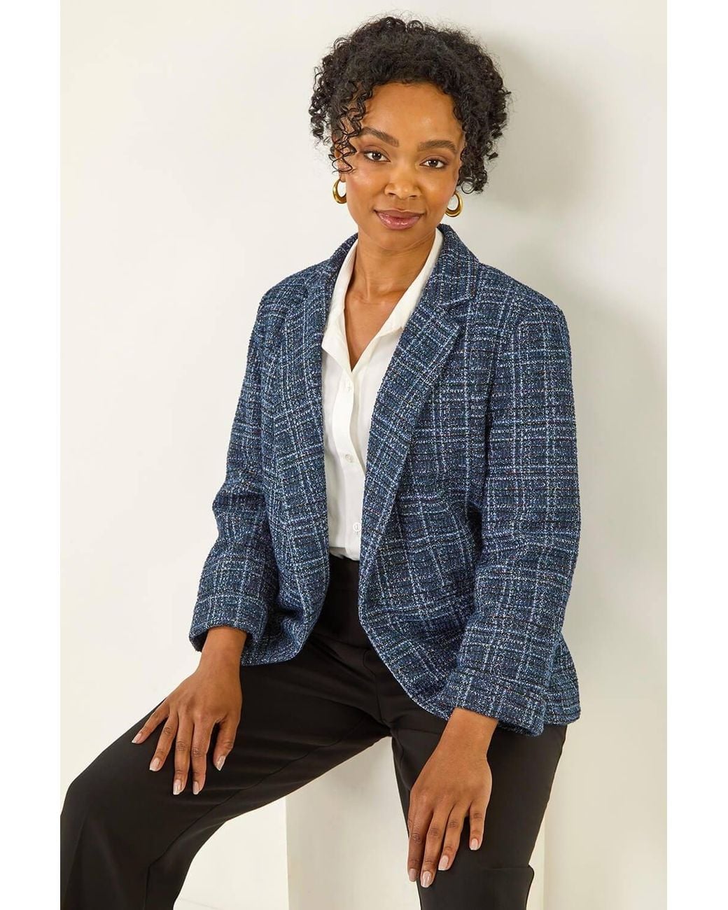 Roman Blue Petite Boucle Stretch Blazer