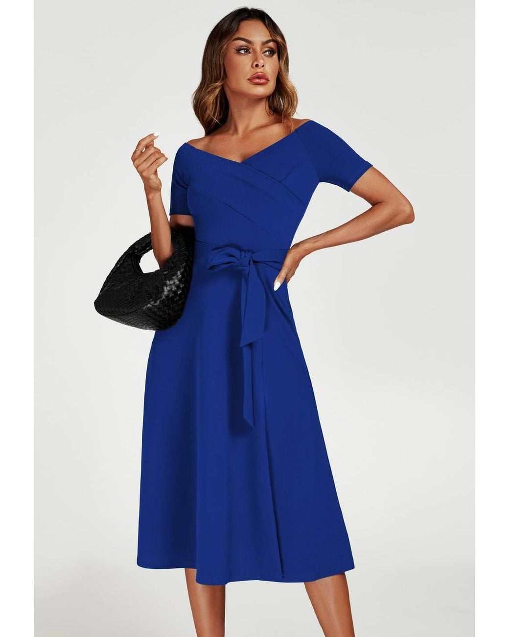 FS Collection Blue Bardot Midi Dress