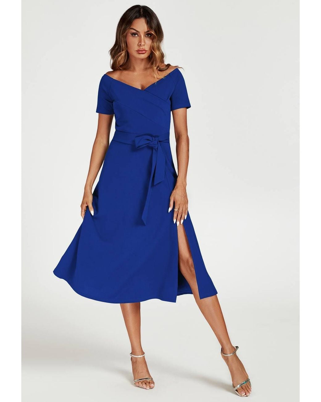 FS Collection Blue Bardot Midi Dress