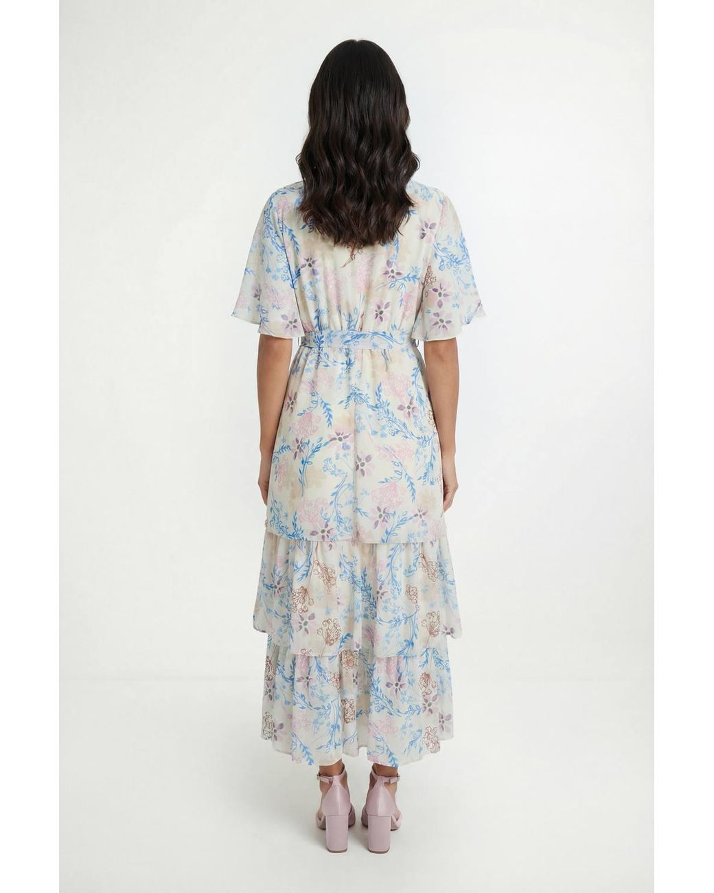 Wallis Blue Floral Print Ruffle Maxi Dress