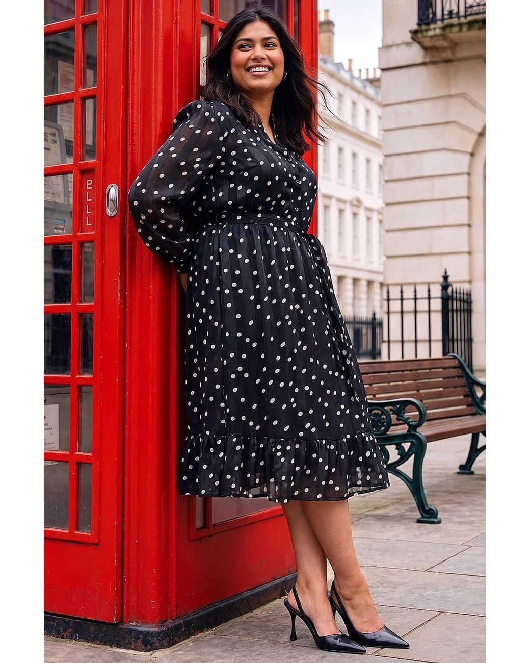 Roman Red Curve Polka Dot Midi Dress