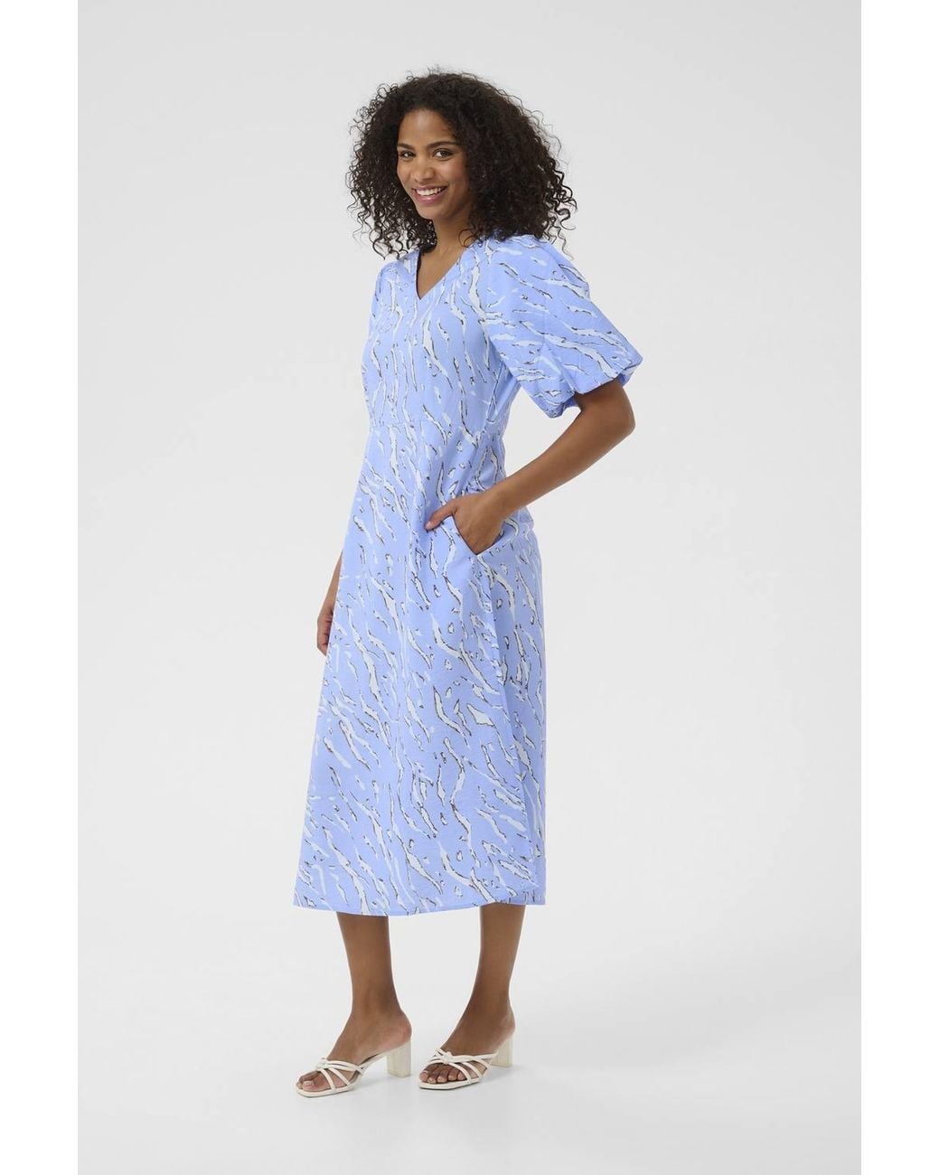 Kaffe Blue Kahannah Midi Dress Half Sleeves V-Neck