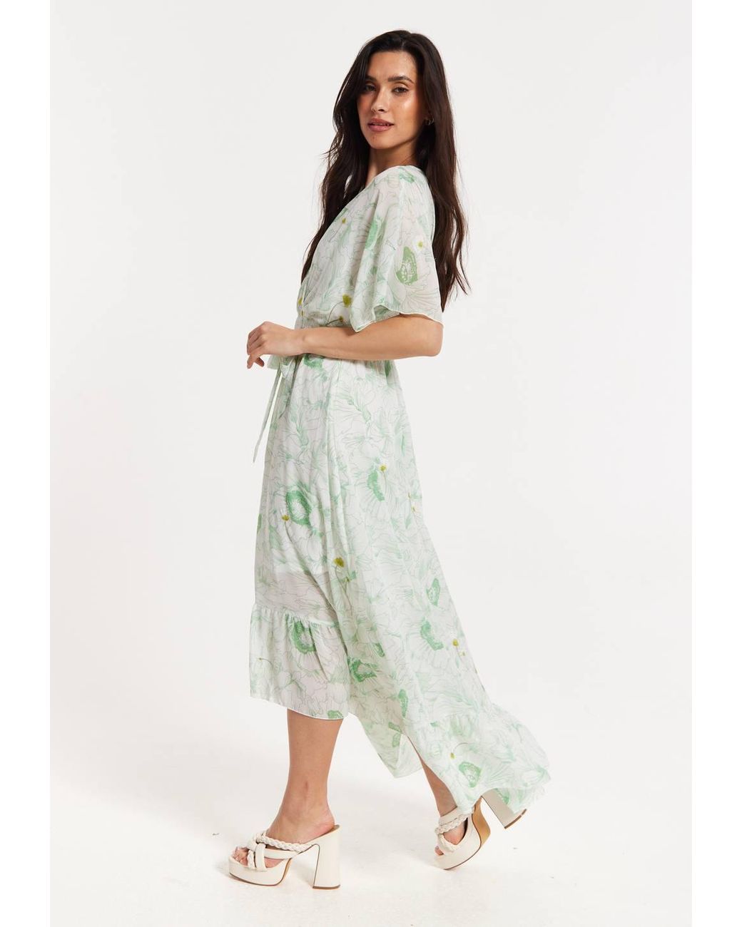 Liquorish White Floral Embroidered Wrap Front Maxi Dress