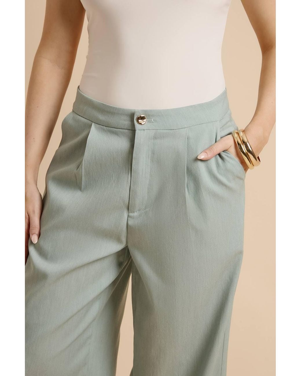 Dorothy Perkins Green Pleat Front Wide Leg Trouser