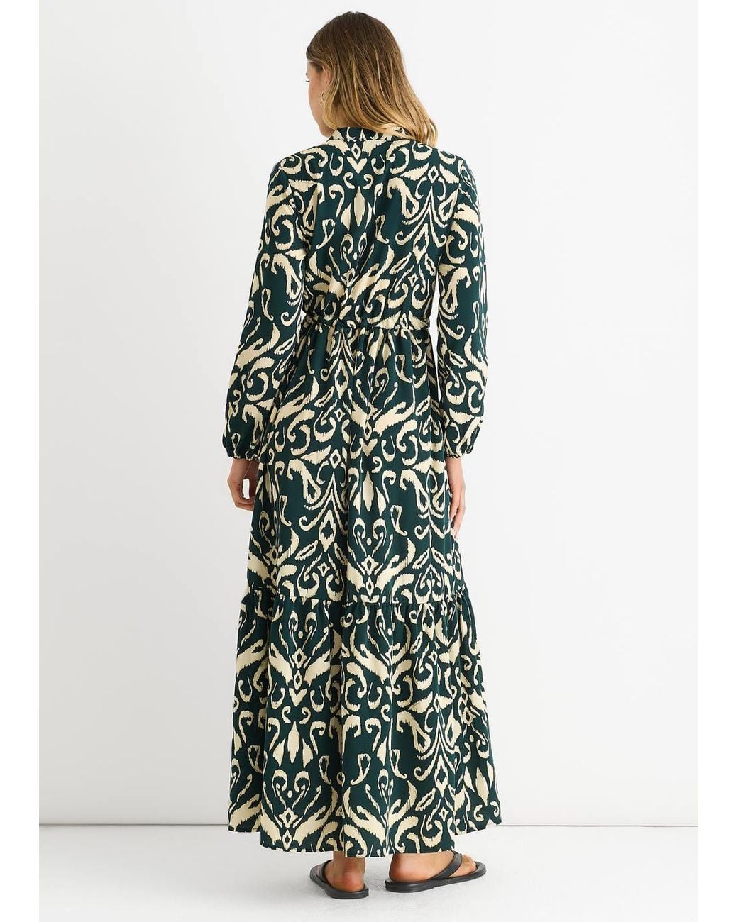 Gini London Green Ikat Print Tie Waist Maxi Dress