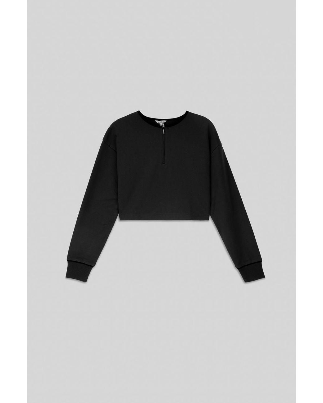 Enorsia Black Drop Shoulder Half Zip Crop Top