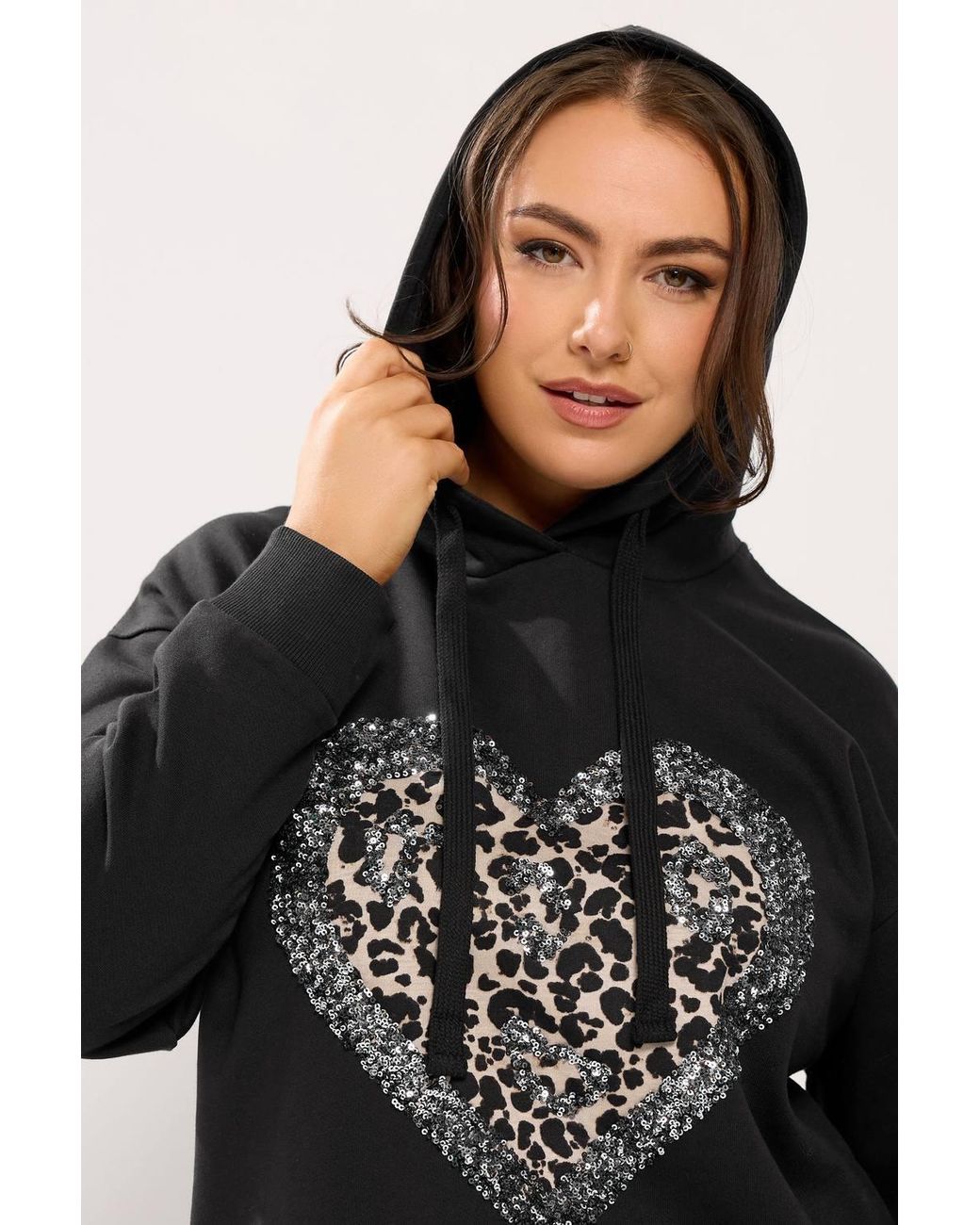 Yours Black Leopard Heart Sequin Hoodie