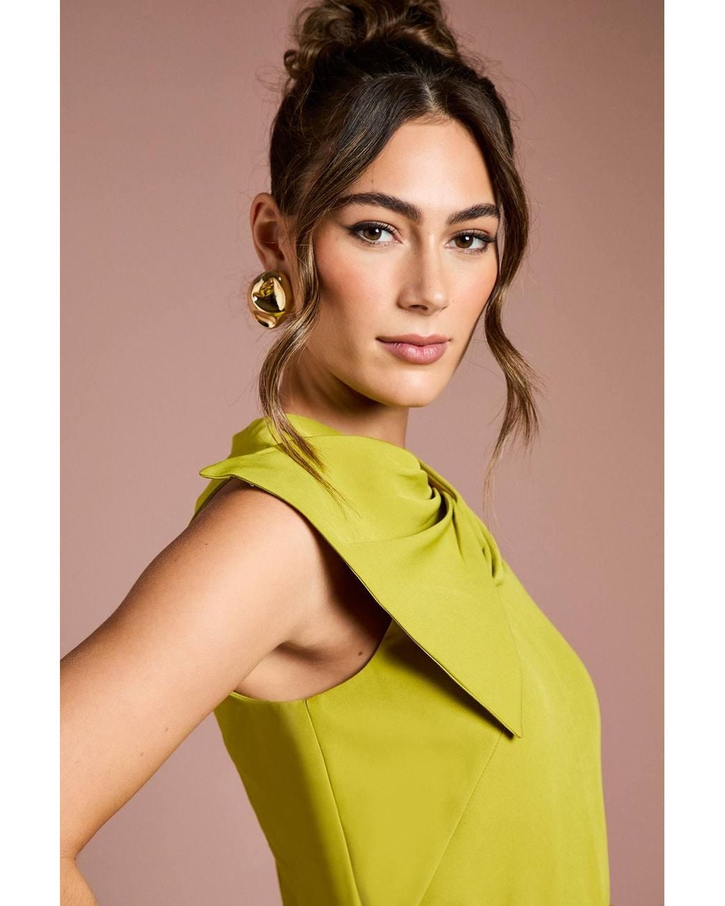 Coast Yellow Bow Detail Belted Crepe Midi Dress