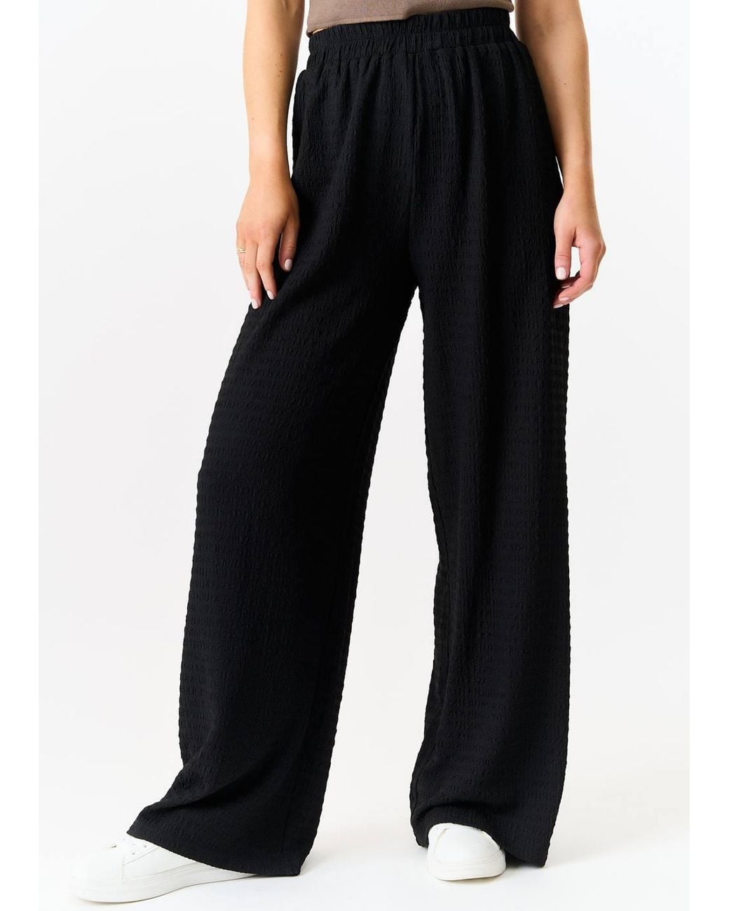 Gini London Black Textured Elastic Waist Pull On Trousers