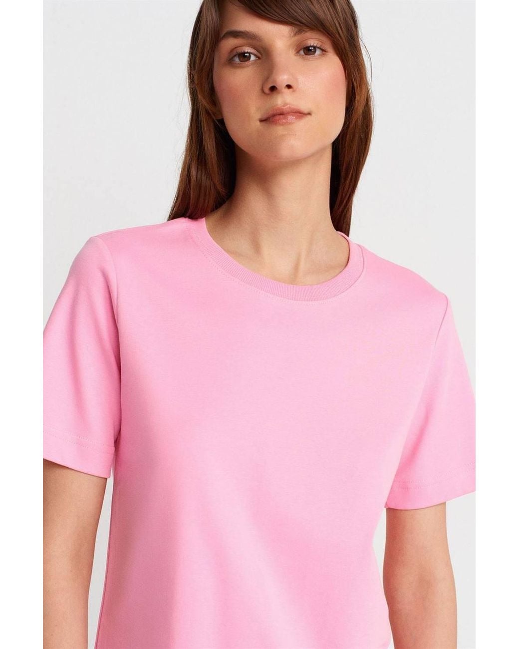 Dilvin Pink Cotton Crew Neck T-Shirt