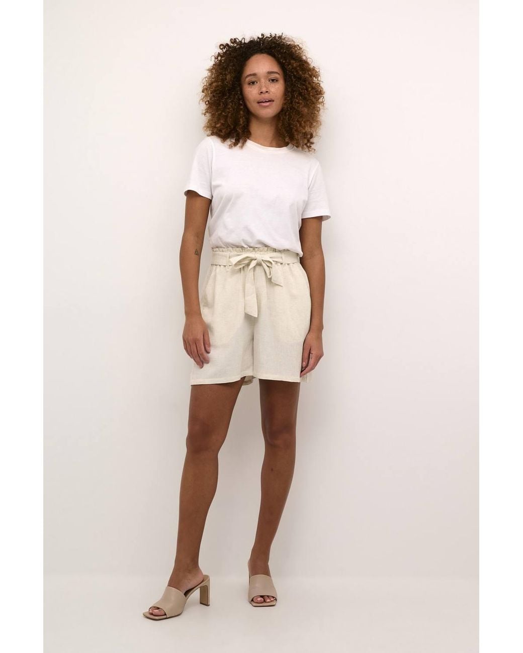 Kaffe Natural Karoline High Waisted Belt Shorts