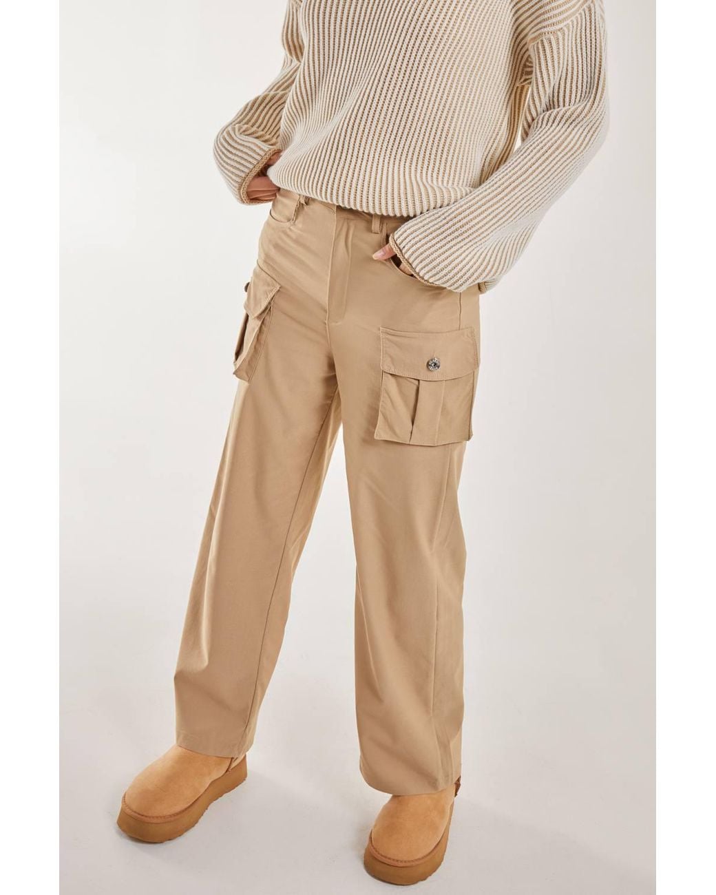 Pink Vanilla Natural Oversized Pocket Wide Leg Cargo Trousers