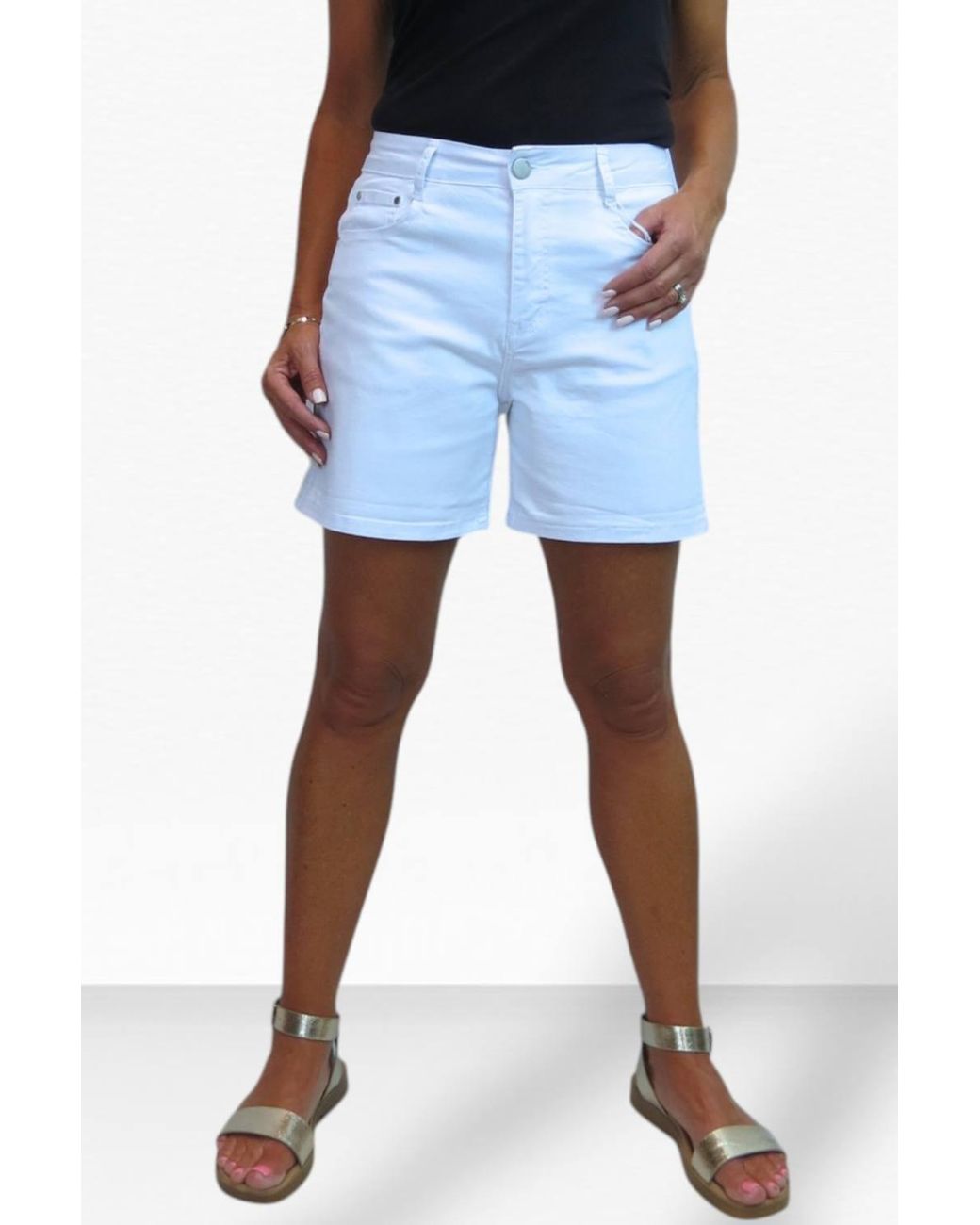 Paulo Due Blue Stretch Denim Coloured Shorts W/ Turn Up Cuff