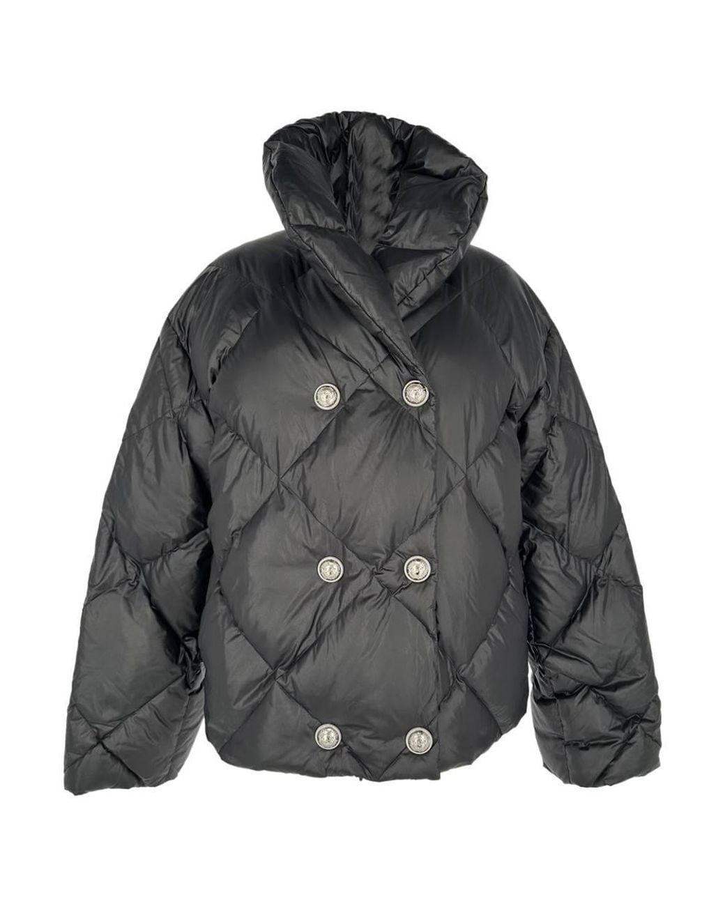 Balmain Gray Preloved Double-Breasted Quilted Puffer Down Jacket