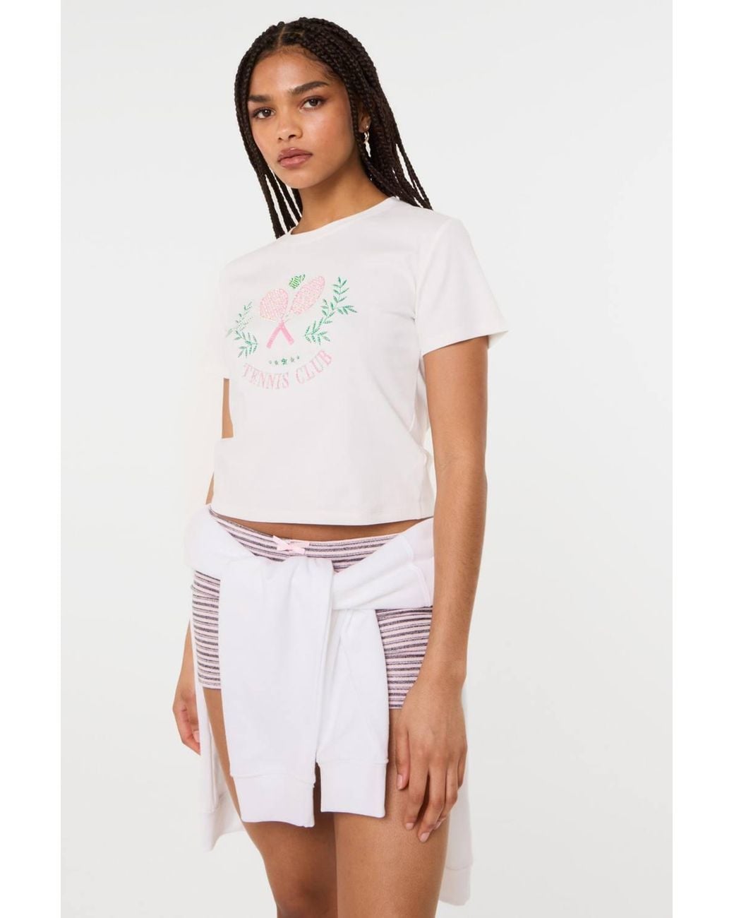 Pink Vanilla White Tennis Club Embellished T-Shirt