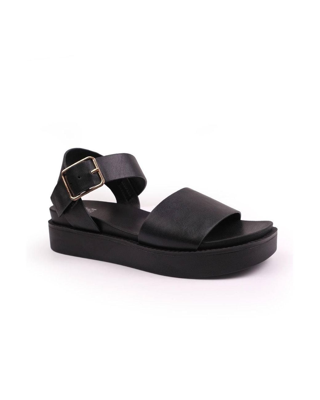Where's That From Black 'Phoenix' Wide Fit Classic Flat Sandals W/ Strap & Buckle Detail