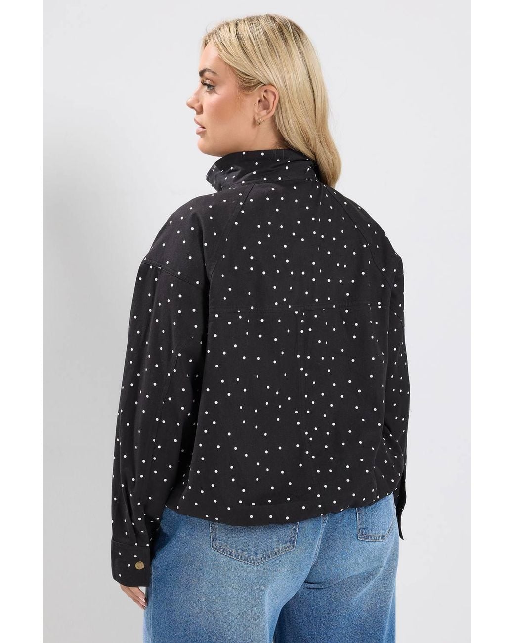 Yours Blue Polka Dot Funnel Neck Bomber Jacket