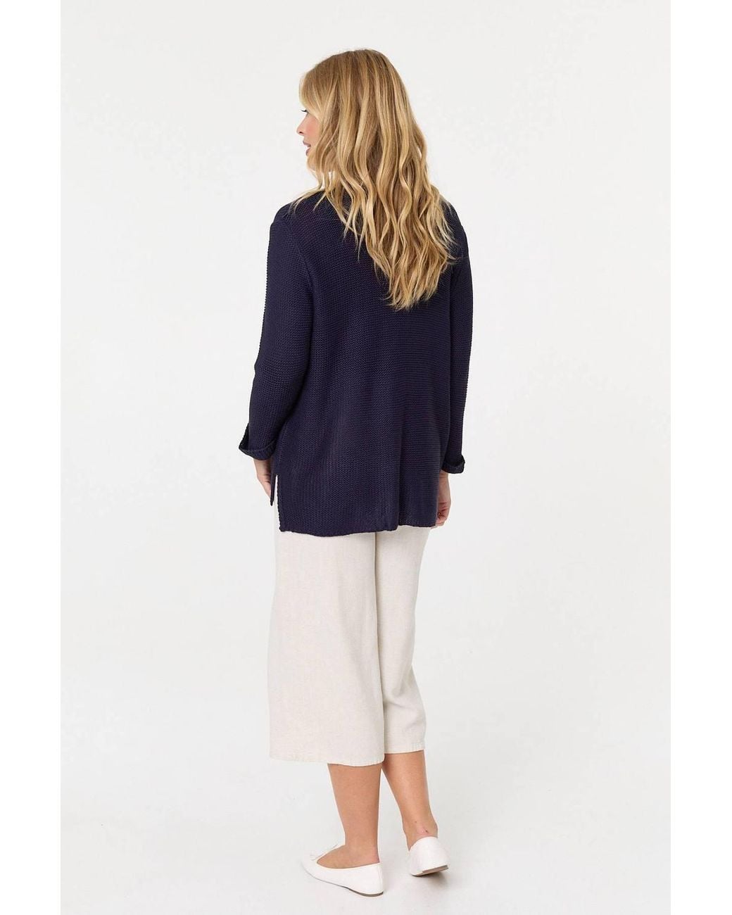 Izabel London Blue Mesh Texture 3/4 Sleeve Relaxed Top