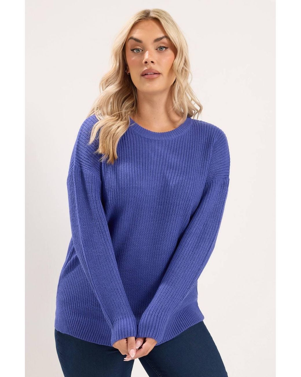 Yours Blue Crew-Neck Knitted Jumper