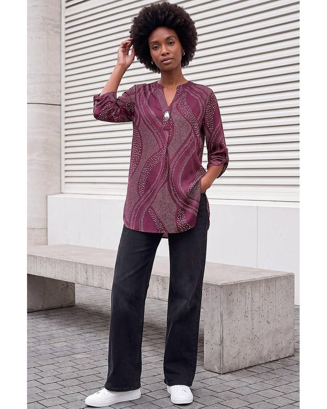 Roman Purple Spot Print Longline Top