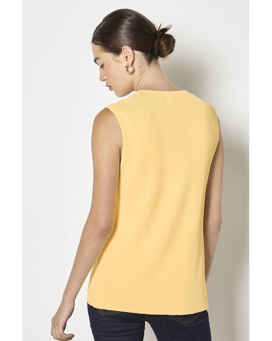 Apricot Yellow Ribbed Knit Waistcoat