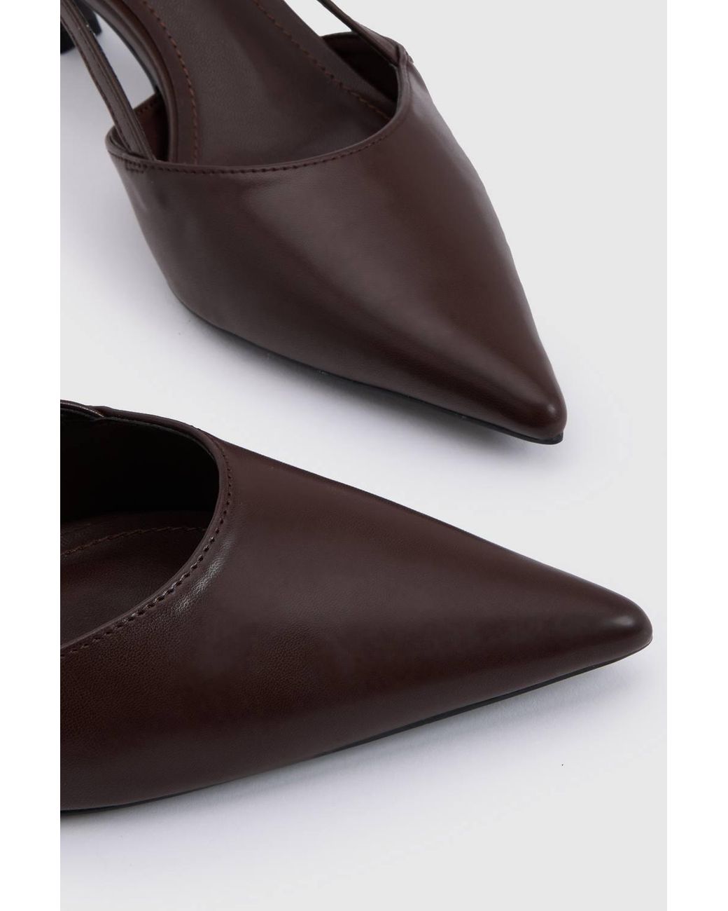 Dorothy Perkins Brown Luneth Kitten Heel Slingback Faux Leather Court Shoes