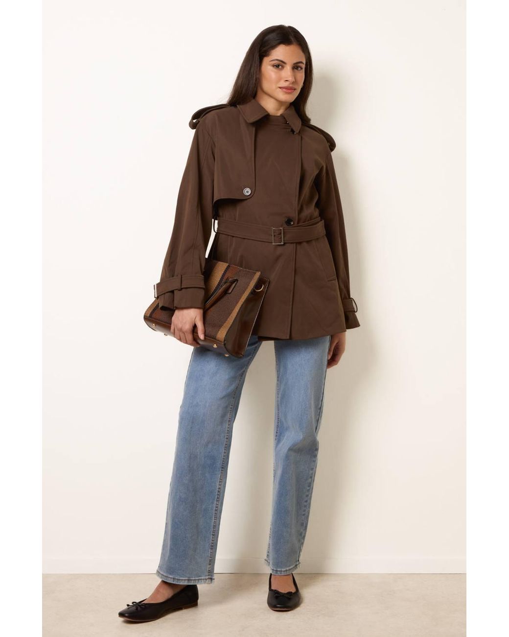 Blue Vanilla Brown Short Trench Coat