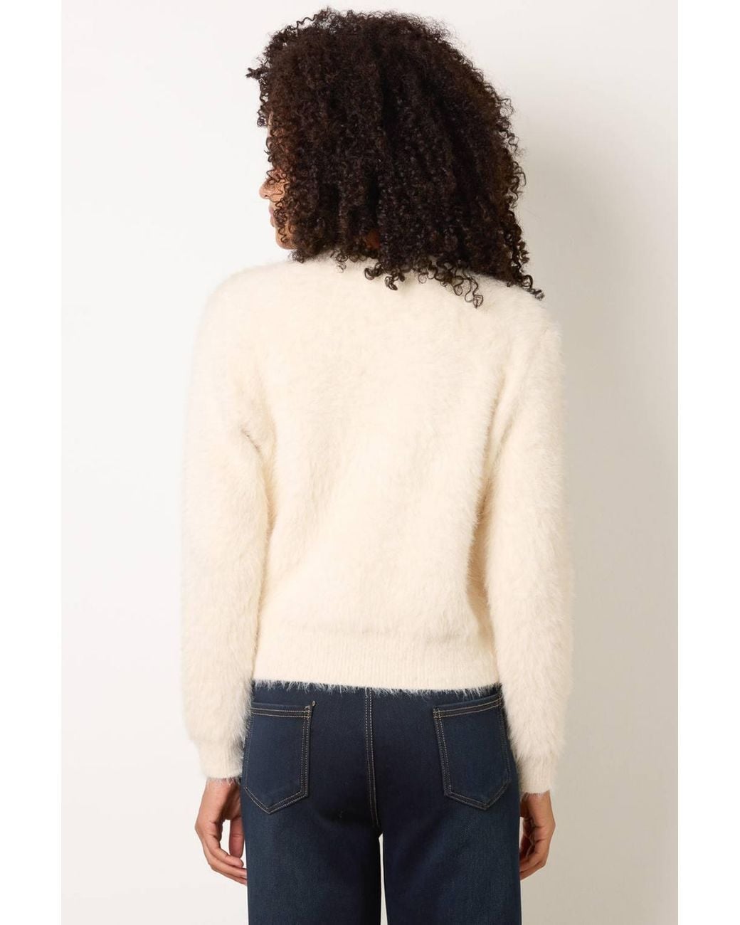 Blue Vanilla Natural Off Long Sleeve Button Up Round Neck Cardigan