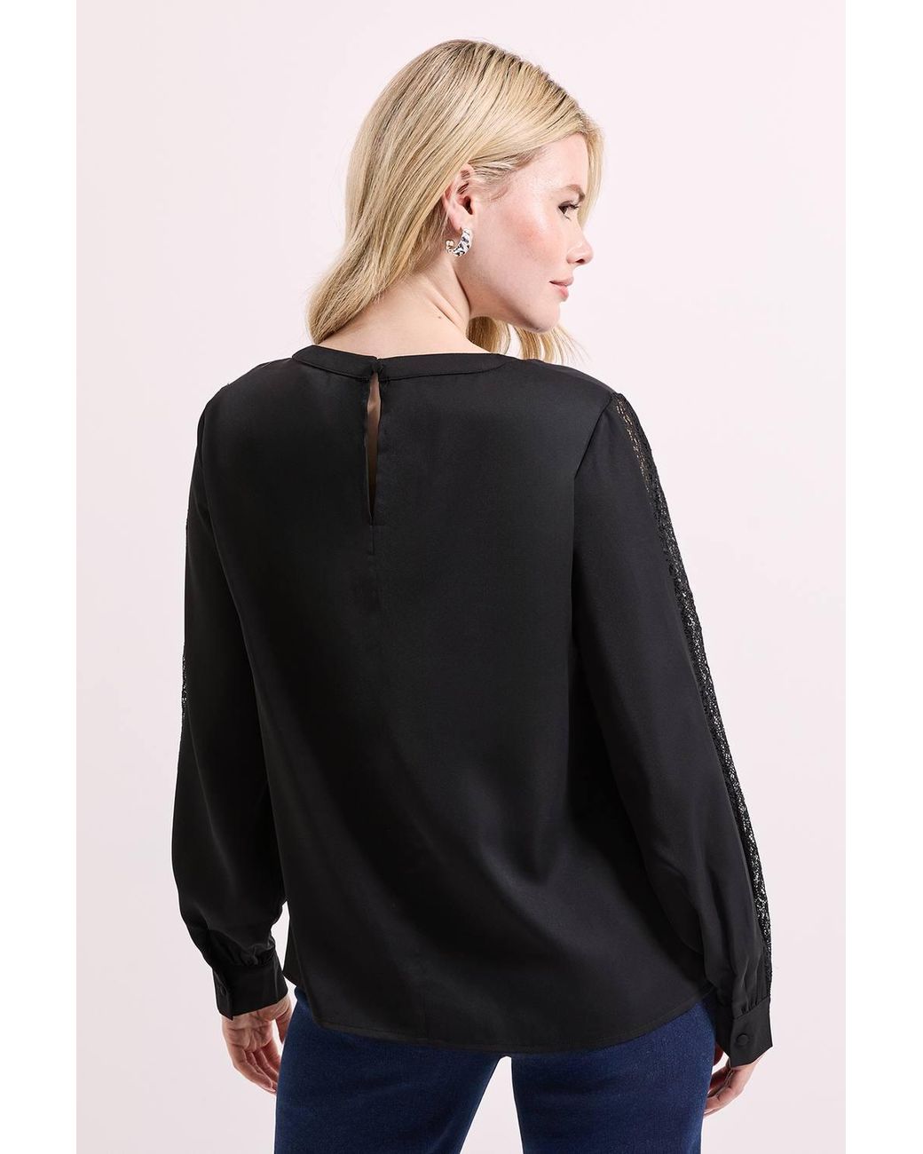 Dorothy Perkins Blue Lace Insert Long Sleeve Blouse