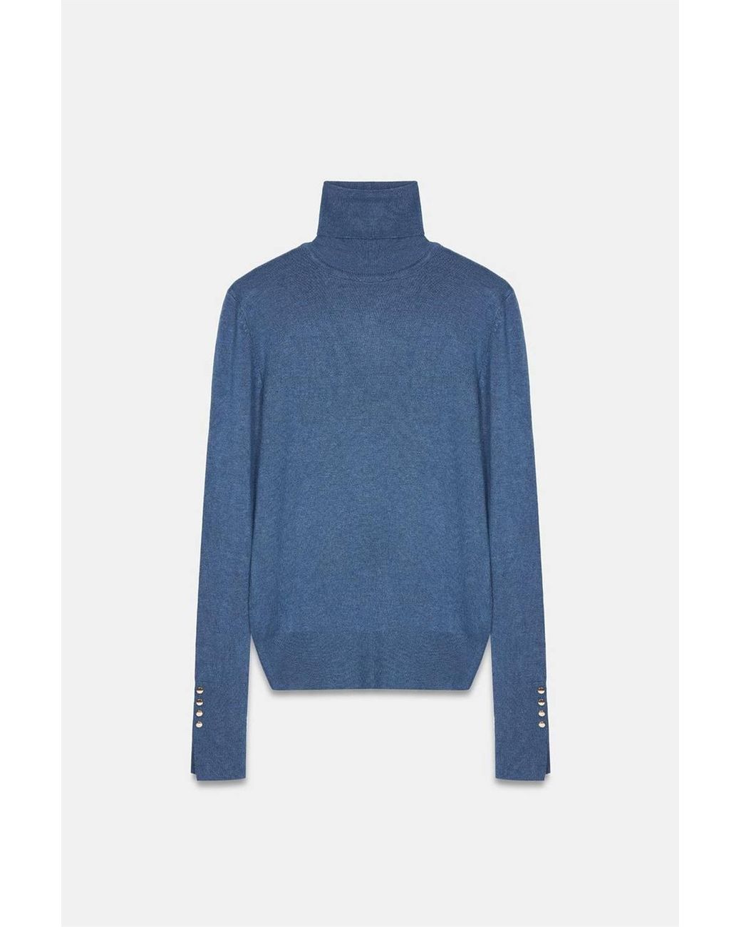 Dilvin Blue Turtleneck Knit Sweater W/ Buttons